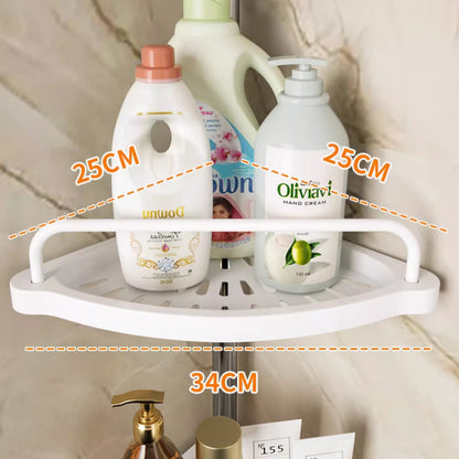 Trójkątny regał narożny do łazienki z drążkiem rozporowym – bez wiercenia