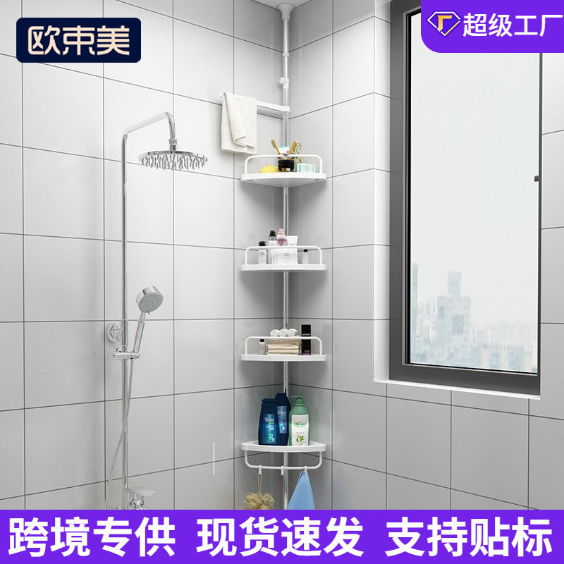 Trójkątny regał narożny do łazienki z drążkiem rozporowym – bez wiercenia