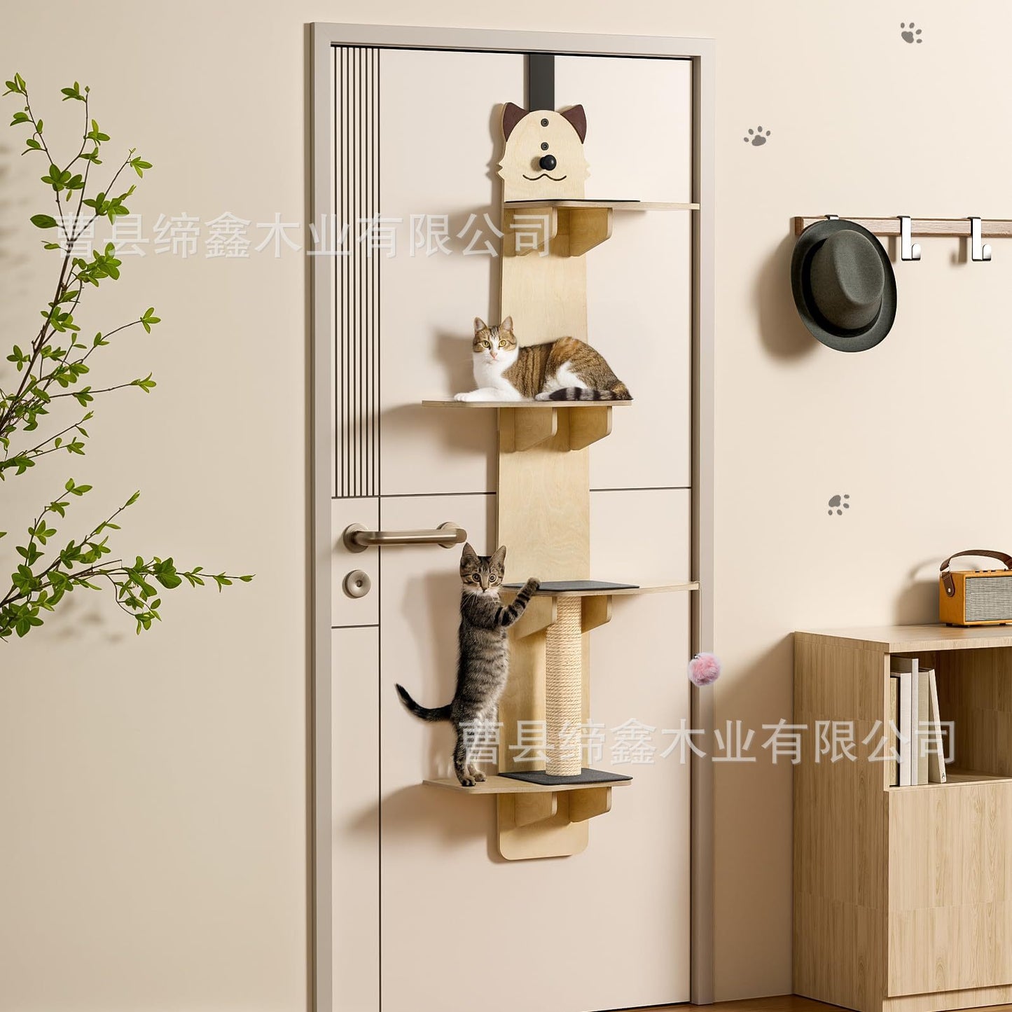 Katowy regał za drzwiami – wiszący cat tree na drzwi, 4-poziomowy