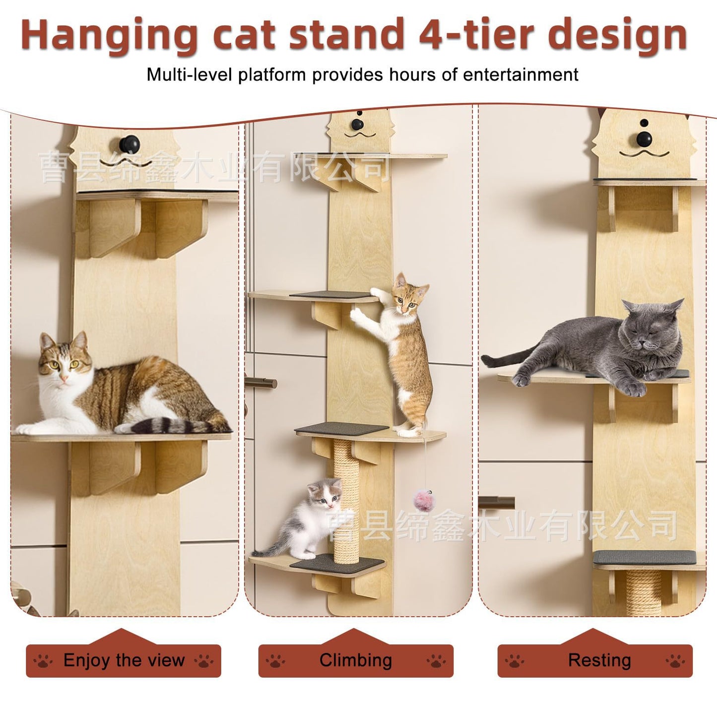 Katowy regał za drzwiami – wiszący cat tree na drzwi, 4-poziomowy