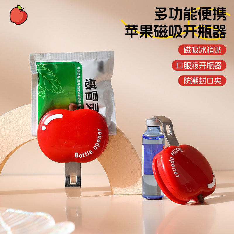 Magnetyczny otwieracz do butelek w kształcie jabłka – lodówkowy klips na chipsy 3w1