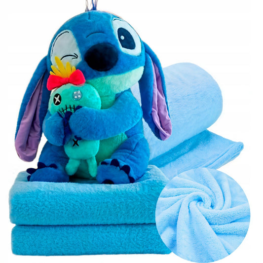 MASKOTKA 3W1NIEBIESKI STICH PLUSZOWA MIŚ PRZYTULANKA ZABAWKA DUŻA 45CM +KOC