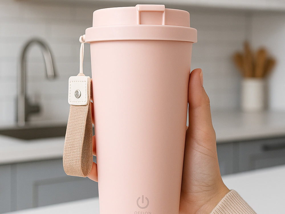 Kubek samomieszający 350ml stalowy termos na zimne i gorące smycz usb