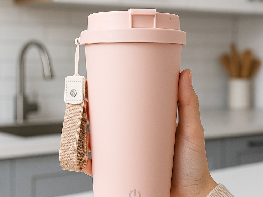 Kubek samomieszający 350ml stalowy termos na zimne i gorące smycz usb