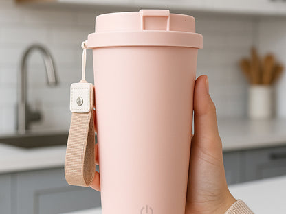 Kubek samomieszający 350ml stalowy termos na zimne i gorące smycz usb