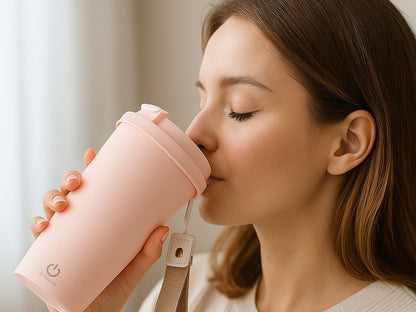 Kubek samomieszający 350ml stalowy termos na zimne i gorące smycz usb